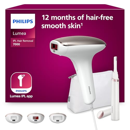 Philips Lumea série 7000, Épilateur à lumière pulsée, alternative à l'épilation laser, avec tondeuse-stylo Satin Compact, 3 embouts pour le corps, le visage et le maillot, modèle BRI923/00