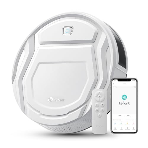 Lefant Aspirateur Robot avec Télécommande, 2200Pa Robot Aspirateur Autonomie Mince Silencieux, Connecté avec WiFi/Alexa/App, Programmable, Idéal pour Les Poils d'animaux Tapis Sols Durs, M210 Blanc
