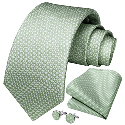 HISDERN Cravate Vert Sauge Hommes Mouchoir Bouton de Manchette Solide Cravate Ensemble Formel Fête de Mariage Cadeaux