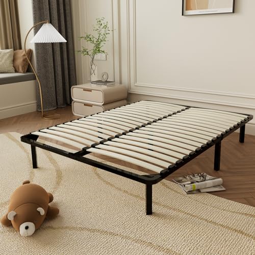 DEWINNER - Sommier 140x190cm avec 7 Pieds, Lit 140 x 190 avec Sommier | 2x16 Lattes, Résistant, Montage Rapide et Facile, Sommier à Lattes 140x190, Hauteur du Cadre de Lit 29cm pour Rangement