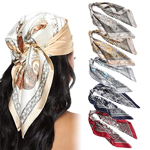SCJJZ bandana,foulard femme,foulard rouge,bandana femme,foulard,Écharpe en Soie Lisse Écharpes Hijab pour Femmes, 5pcs Accessoires de Cheveux en Soie Écharpe Carrée Hijab (60 * 60CM)