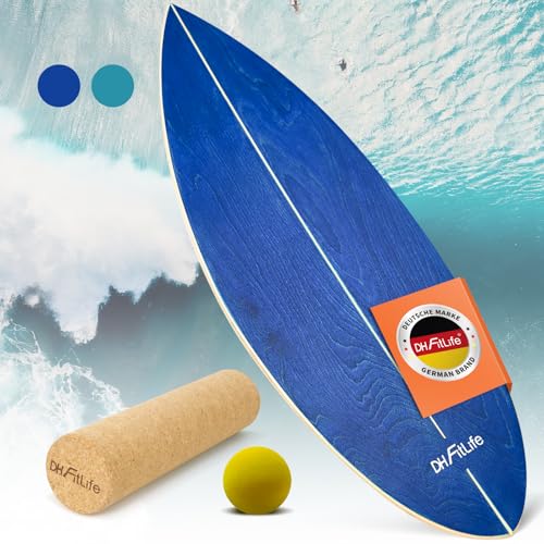 DH FitLife Planche d’Équilibre Surfin en Bois Massif | Planche de Surf d’Intérieur avec Forme Rocker | Balance Trainer pour Enfants et Adultes | Amusement et Entraînement à la Maison