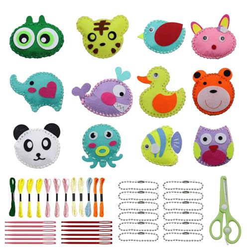 CONNECTION 12 Pièces Kit Couture Enfant de Forêt Animaux Kits d'Artisanat en Feutre Jouets à Coudre DIY Kit de Couture pour Enfants Avec Ciseaux pour Enfants de 6 Ans et Plus Adapté aux Débutants