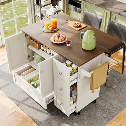 Zubaliya Desserte de Cuisine, desserte Amovible avec Plan de Travail, Porte-Serviettes et étagère à épices, séparateurs réglables, Buffet de Cuisine, Plateau en Bois, Blanc