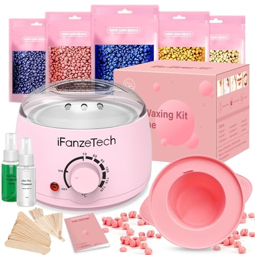 Chauffe Cire Epilation, Kit Epilation Cire: avec 5*100g Perle, 30 Spatules, Silicone Bol & Gants, Appareil Chauffe-cire Épilation Pour Tous Corps/Visage/Sourcils, Facile Nettoyer & Tous Types de Peau