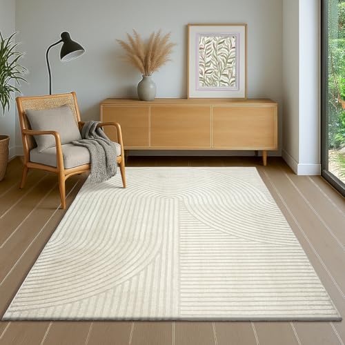 the carpet Everest - Tapis Salon Moderne à Poils Courts avec Effet Haut-Bas, Effet 3D, Haute densité de Poils et agréablement Doux, Design Panglao, crème, 80 x 150 cm