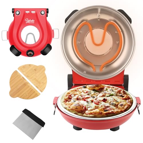 YIBAKE Four Pizza Electrique, Cuit une Pizza en 4 minutes, Pierre à pizza de Φ 31cm, Max 420°C Four a Pizza, 1200W, Pelle à Pizza, Grattoir et Recettes inclus