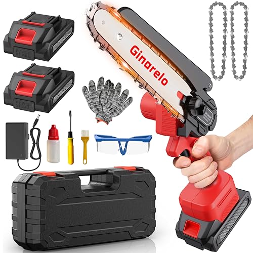 Mini Tronconneuse a Batterie Tronçonneuse - 800W Coupe Branche Électrique Scie Sans Fil petite Elageuse Chainsaw 6 Pouces avec 2 Batteries 3 Chaînes l'Élagage le Jardin Cour Bois jardinage Outils