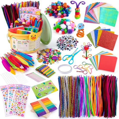 Sundaymot Kit Bricolage Enfants, DIY Activité Manuelle Enfant avec Yeux Oscillants, Pompons, Paillettes, Tissu de Feutre, Plumes, Manuelles Loisirs Créatifs Jouet pour Filles Garçons 3+ ans Cadeau