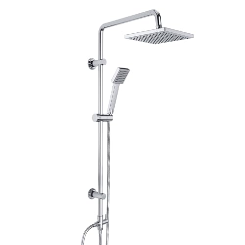 JOHO Colonne de Douche Chromé Ensemble de douche en acier inoxydable avec pommeau de douche en ABS 20 x 20 cm