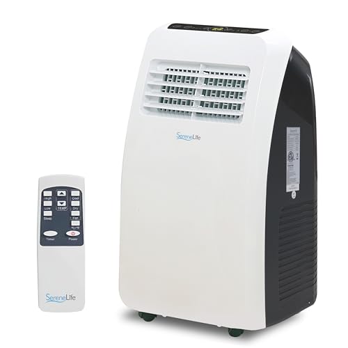 SereneLife Climatiseur Mobile Silencieux,7K BTU, Climatiseur Portable 3-en-1 avec Fonction Déshumidificateur Intégrée, Mode Ventilateur, Télécommande, Kit d'Évacuation Complet pour Fenêtre,Blanc
