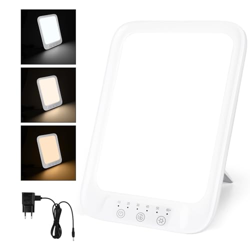 AOGOE Lampe Lumière Du Jour, Lampe De Lumière Du Jour 16000 Lux, Lampe Solaire Sans Uv Avec 3 Températures De Couleur 10 Niveaux De Luminosité Et Minuterie, Avec Support Pliant Pour Maison Et Bureau
