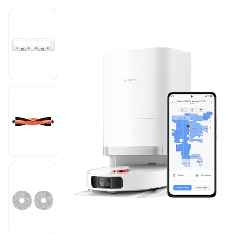 XIAOMI Robot Vacuum X20+ Aspirateur Robot, Station Tout-en-Un (Puissance d'aspiration de 6000 Pa ; 140 Min autonomie ; autonettoyage, vidage, séchage et Remplissage d'eau ; Application/contrôle)