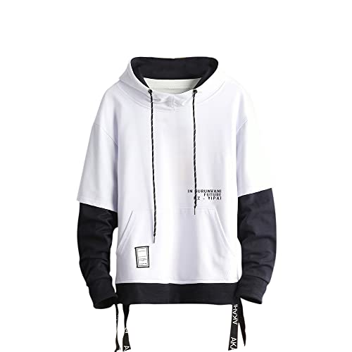 GURUNVANI Sweat à Capuche Patchwork pour Homme de Couleur contrastée