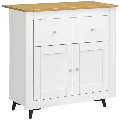 HOMCOM Buffet Cuisine, Meuble de Rangement avec 2 tiroirs 2 Portes, Style Moderne, pour Cuisine, Salle à Manger, Salon, 78 x 35 x 80 cm, Blanc