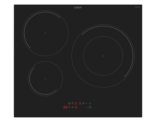Candy CI633C/E14U Plaque à induction, 3 zones, 60 cm, 9 niveaux de puissance et booster, 7,2 kW, commandes centrales, indicateur de chaleur, verrouillage de sécurité, alerte surchauffe et déversement,