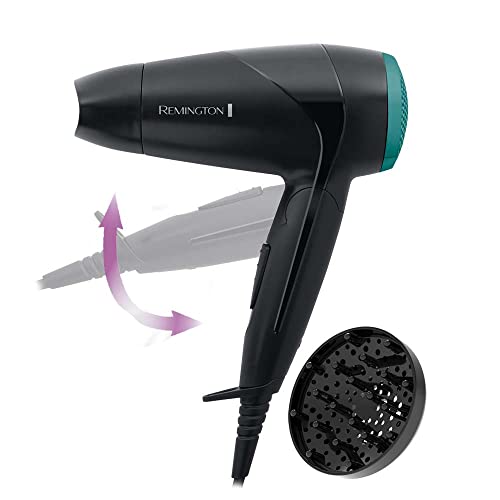 Remington Sèche-cheveux de voyage [Ultra Compact, Léger & Puissant] On the go pliable (2000W, voltage universel, 2 niveaux de températures et puissance, concentrateur, diffuseur) D1500