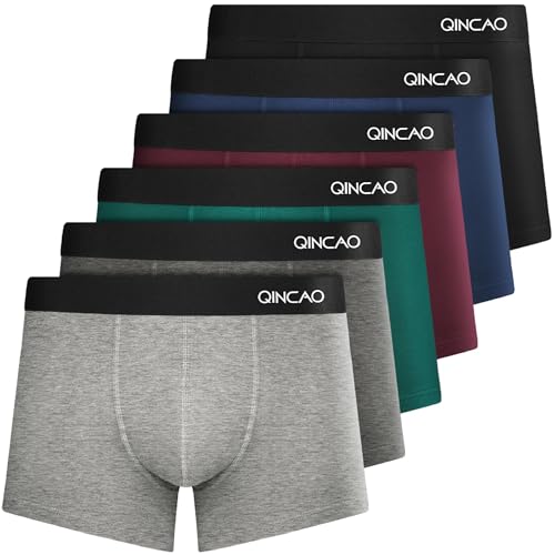 QINCAO Boxers Homme Lot de 6 Coton sous-vêtement Fitted Trunk Caleçons Ultra Doux Confortale,Multicolore ×6,M