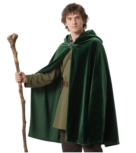 keland Cape Hobbit Costume Seigneur des Anneaux Deguisment avec Broche Feuille LOTR (Vert, Large)
