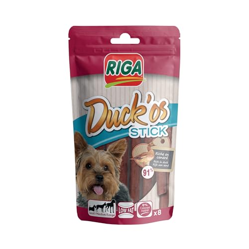 RIGA - Duck'Os Stick - 8 Friandises Chien - Sticks 91 % De Canard - Riche En Protéines - Sans Colorant Ni Additifs - Récompenses Naturelles Idéales - 70 g