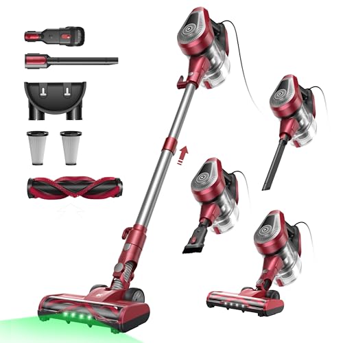 Vexilar C8 Aspirateur Balai avec Fil, 600W/60Kpa Aspirateur Balai Puissant avec Recharge Murale, Cable de 7 m, Brosse Anti-Emmêlement,1,5L Aspirateur Balai pour Tapis,Sols Durs,Poils d'animau