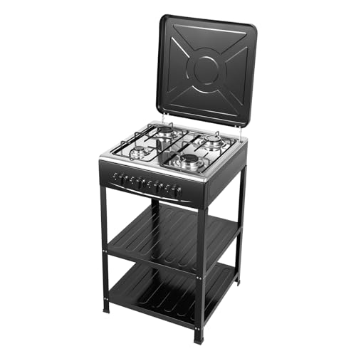 MEELRYD Cuisinière à gaz naturel autoportante avec 4 brûleurs - Avec 4 couvercles anti-poussière pour voyage, activités de plein air - 49 x 49 x 79 cm - Noir