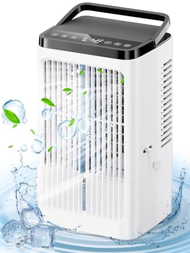 Climatiseur Mobile 1200ML, Rafraîchisseur d'air Silencieux, 4 Vitesses, 2 Modes de Brumisation, Lumières colorées, Oscillation à 90°, Minuterie de 8h, Chambre à Coucher, Minuteries, Bureau, Cuisine