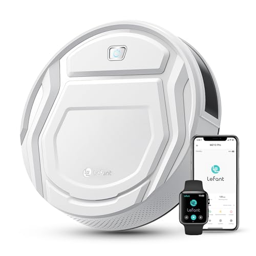 Lefant Aspirateur Robot, Robot Aspirateur Autonomie Mince Silencieux, Connecté avec WiFi/Alexa/App, 3 Modes d'aspirations, Programmable, Idéal pour Les Poils d'animaux Tapis Sols Durs, M210 Blanc
