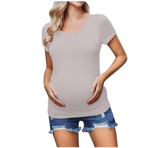 NUSGEAR 2024 Femme T-Shirt Manches Courtes Col Rond Maternité à Blouse Hauts Vêtements De Maternité Femme T-Shirt Grossesse BéBé Manches Courtes Blouse Enceinte Femmes T-Shirt Grossesse