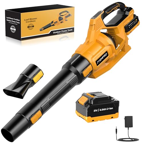 JYGMPRO Souffleur Batterie, Souffleur de Feuilles sans Fil 21V avec Batterie 4,0Ah, 3 Vitesses, 2 Tubes de Soufflage, Bandoulière pour Souffler Les Feuilles, la Neige, la Poussière et Les Débris