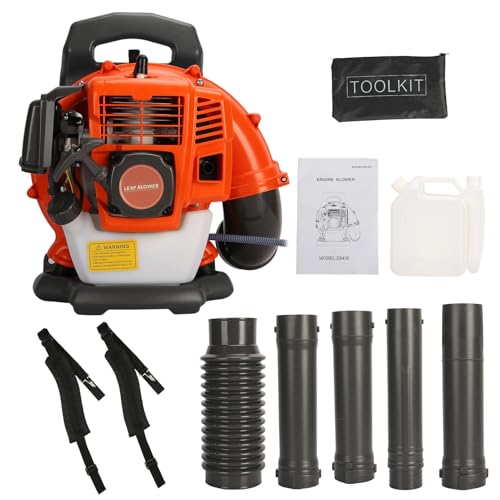 mufojyez Souffle de Feuilles Style Sac à Dos gaz, souffleur gaz Lourds léger 52cc avec Une Longue buse, des souffleuses Neige Bascule Mobile pour la Cour et Le Jardin, souffleurs extérieurs Orange