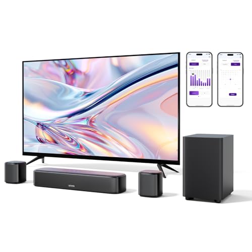 ULTIMEA 5.1ch Barre de Son, Barre de Son TV avec Caisson de Basse et 2 Haut-parleurs Surround, Barres de Son avec Système de Son Surround Virtuel pour TV, App Contrôle, pour Home Cinema, Aura A30