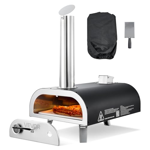 VEVOR Four à Pizza d’Extérieur 12 pouces 305 mm, Four à Granulés de Bois Portable avec Thermomètre, Pelle et Sac de Transport, Construction Solide, pour Réunion Camping Jardin Arrière-Cour, Noir