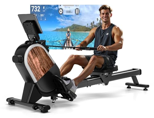 CHAOKE Rameur Magnétique D'appartement, Rameur Bluetooth avec écran LCD, 16 Niveaux de Résistance, Rails Doubles Améliorés, Silencieux, Idéal pour l’Entraînement Cardio à Domicile, Capacité 160KG