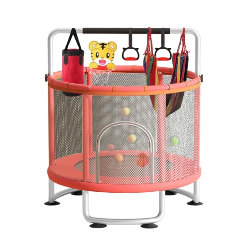 Trampoline Exterieur Enfant, Balancoire Exterieur, Trempoline Extérieur, Trampoline Multifonctionnel 4 en 1, avec balançoires, Barres, cerceaux, paniers de Basket-Ball/fléchettes, capacité de Charge