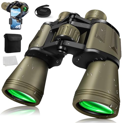 Jumelles pour adultes 20 x 50 avec prisme BAK4 - Objectif FMC - Vision nocturne HD - Jumelles compactes - Étanche - HD - Puissant - Grand oculaire pour la chasse, l'observation des oiseaux avec