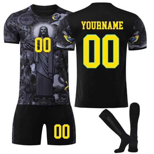 Maillot de Foot Jesus Bresil Personnalisé avec Nom Nombre pour Garçon Et Homme, Ensemble de Foot Entraînement T-Shirt Short et Chaussettes Set