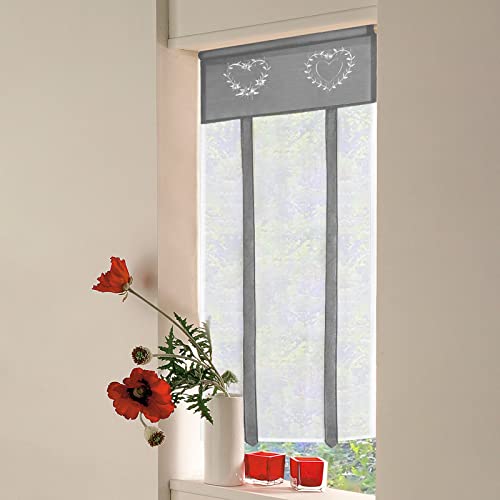 SIMPVALE 1 pièce Broderie Store Bateau de Serrage à Voilage Abat Jour Brise Rideaux Tulle Window Coque pour Chambre à Coucher, Bureau, Salle de Bain, Cuisine, Gris, Largeur 45 cm x Hauteur 120 cm