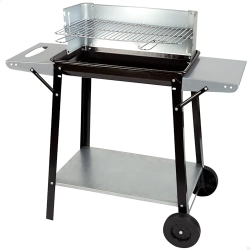 AKTIVE Barbecue Portable au Charbon de Bois, Métal, 90X32X85 cm, avec Contrôle de Température et 2 Poignées Amovibles, 4 Hauteurs Réglables, 2 Roues et Poignée de Transport