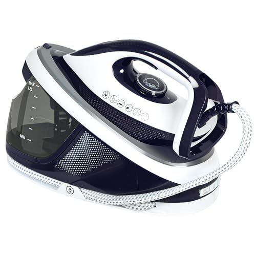 HOMCOM Centre de repassage 2600W 100 g/min 8 barres Fonction ECO Semelle céramique Repassage vertical Puissant Arrêt automatique Système autonettoyant Anti-nettoyage Réservoir amovible 1,5 L Bleu