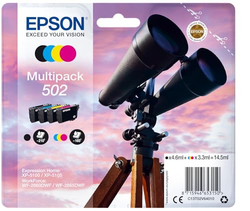 Epson Multipack 502 Jumelles, Cartouches d'encre d'origine, 4 couleurs : Noir, Cyan, Magenta, Jaune, XP-5100 XP-5105 XP-5150 XP-5155 WF-2860DWF WF-2865DWF WF-2880 WF-2885