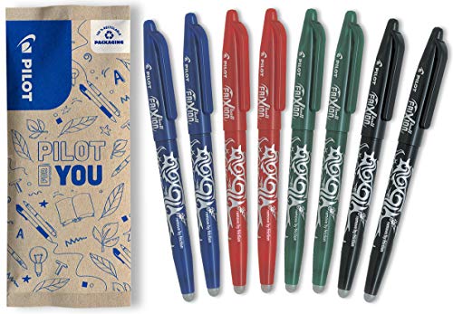 PILOT - Lot de 8 FriXion Ball 07 - Stylo Effaçable à Encre Thermosensible - Stylo Roller Rechargeable - 2 Bleus, 2 Rouges, 2 Verts, 2 Noirs - Pointe Moyenne
