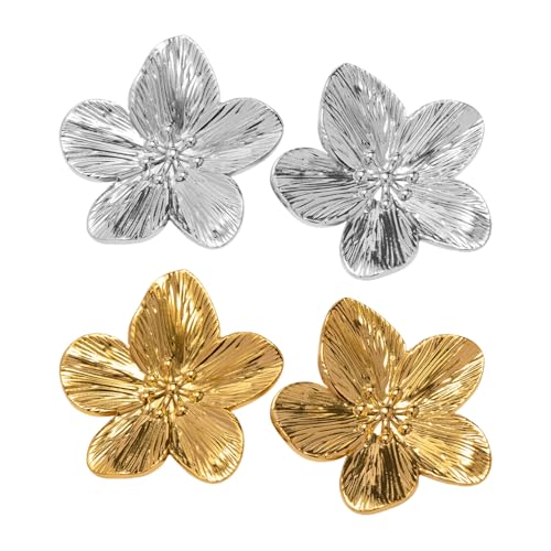2 paires de boucles d’oreilles à clous de fleurs, boucles d’oreilles en or pour femmes, boucles d’oreilles à clous en or, boucles d’oreilles à clous floraux, boucles d’oreilles à clous vintage
