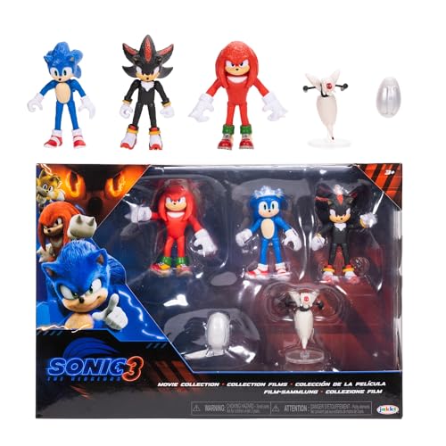SONIC THE HEDGEHOG - Licence Officielle - Jakks Pacific - Lot Figurines Sonic 3 de 6,35 cm avec Sonic, Shadow, Knuckles - Plus Accessoires Drone et Buzz Bomber - Univers Jeu Vidéo - Jouets Articulés