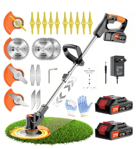 Wrneaoch 3 en 1 Coupe Bordure sans Fil avec Batterie, 21V Debroussailleuse Electrique sans Fil avec 2 pcs 2 mAh Lithium Batterie, Legere pour la Jardin Pelouses et Terres Agricoles